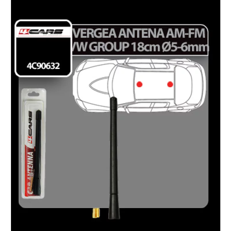 Vergea antena auto VW Group AM/FM 18 cm flexibila, 4Cars, Ø 5-6 mm