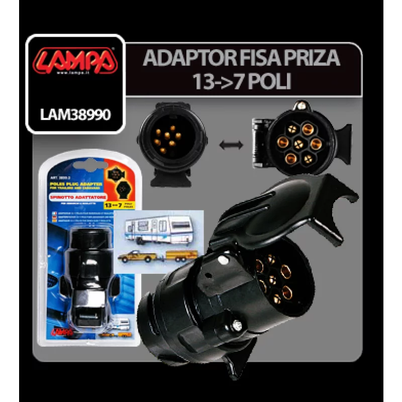 Adaptor fișă priză remorcă 13 la 7 poli 12V, Lampa