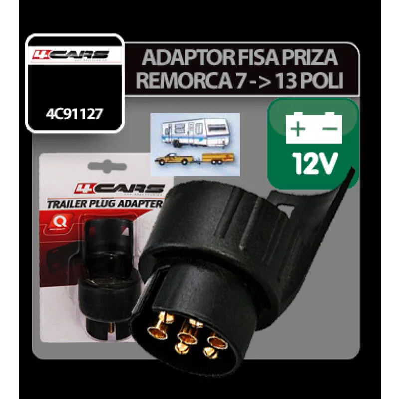 Adaptor priză remorcă 7 la 13 pini 12V, 4Cars, negru