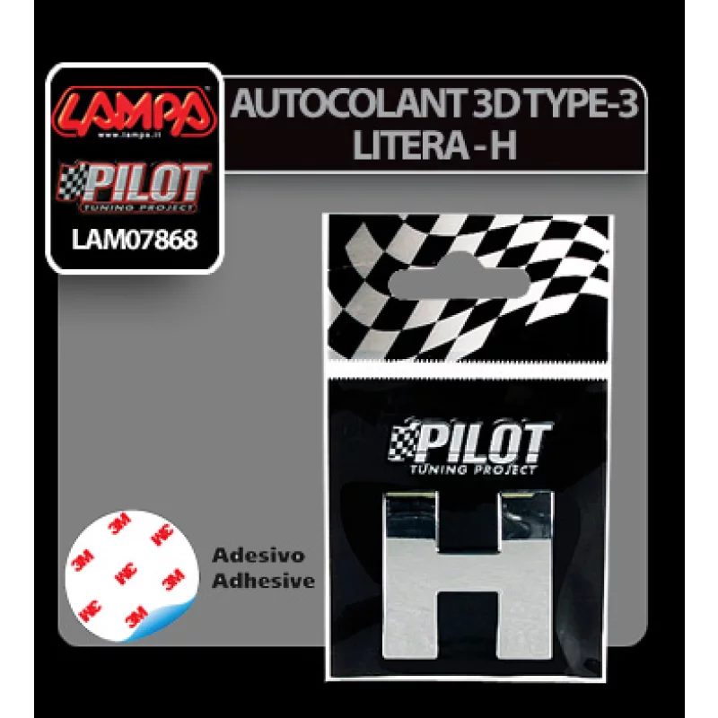 Autocolant 3D crom auto litera H, 28 mm, cu adeziv special