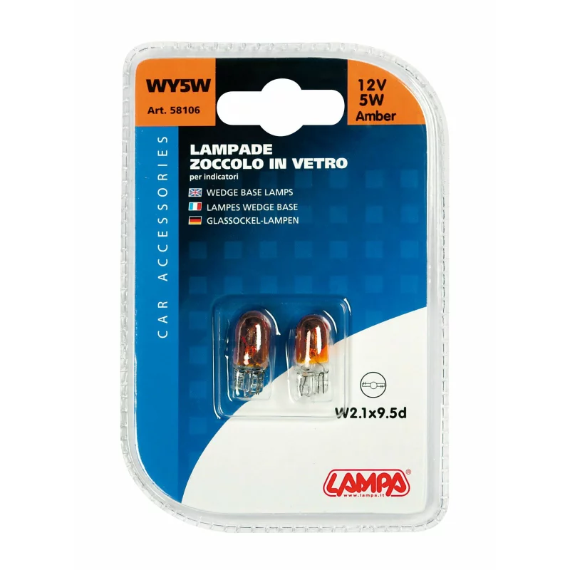 Bec auto WY5W 12V 5W galben pentru semnalizare, soclu W2,1x9,5d