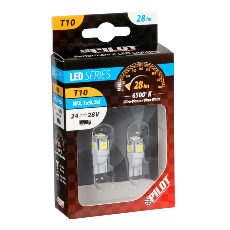 Bec LED T10 24V alb, 5 SMD, W2.1x9.5d, 6500K, set 2 bucati