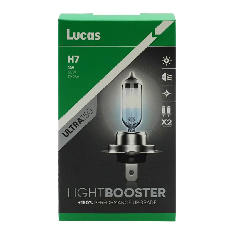 Set 2 becuri halogen auto H7 12V 55W +150% LightBooster PX26d Lucas
