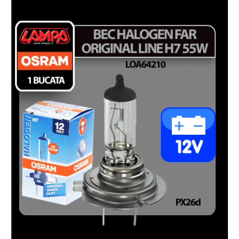 Bec halogen H7 Osram 12V 55W PX26d Original Line, 1 buc