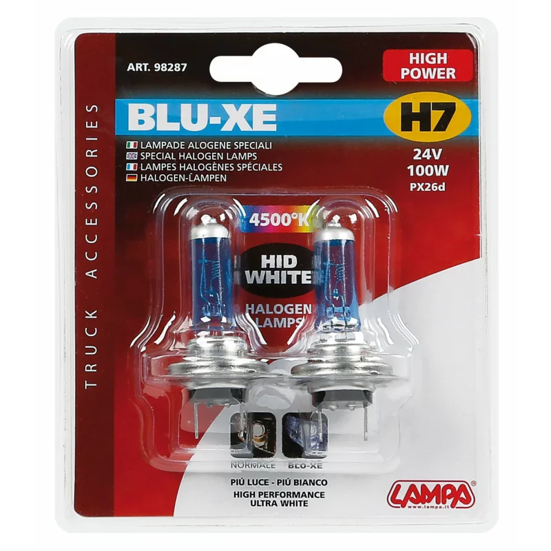 Set 2 becuri halogen auto Blu-Xe H7 100W 24V PX26d, lumină 4500K
