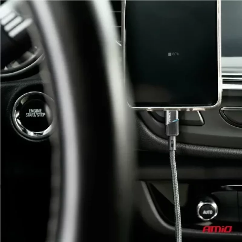 Cablu USB-C la USB-C 60W, 1 m, cu LED indicator, Amio FullLINK, Negru