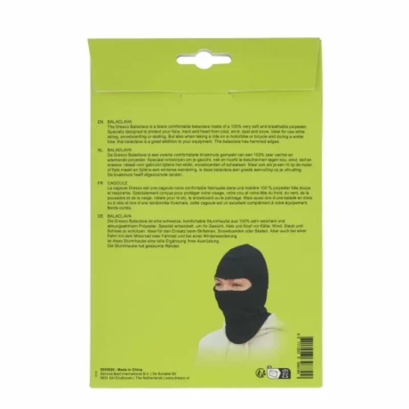 Cagula balaclava unisex din poliester Dresco, neagra, 23x40 cm