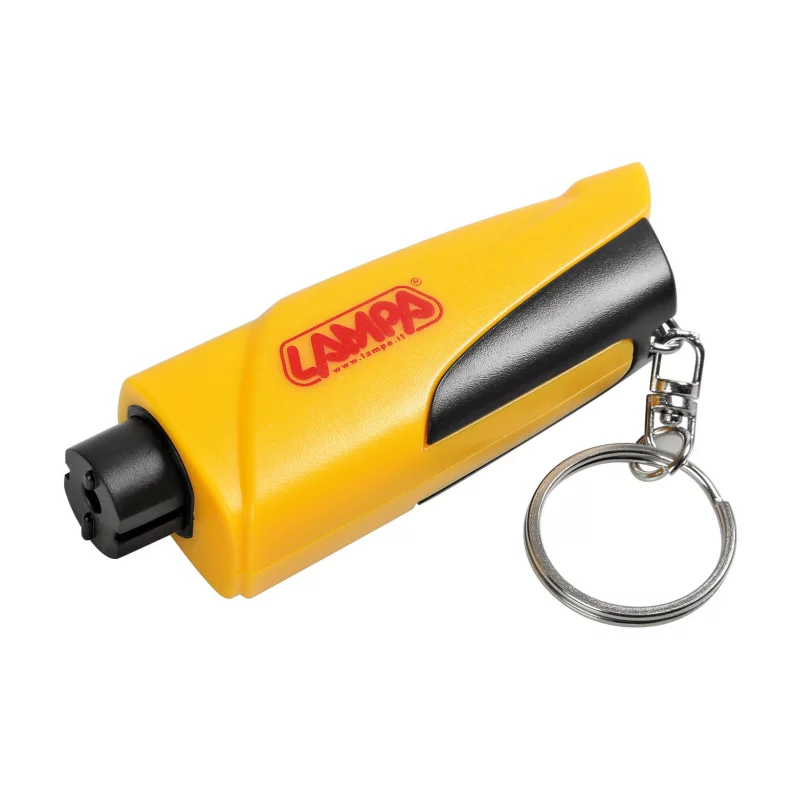 Ciocan spart geam auto 3 in 1 cu taietor centura si breloc, galben