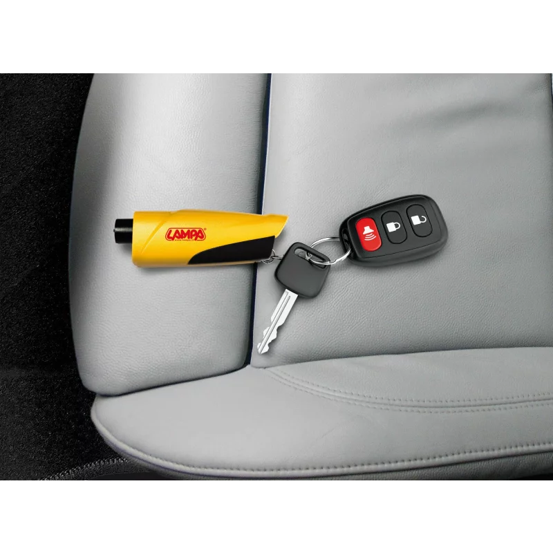 Ciocan spart geam auto 3 in 1 cu taietor centura si breloc, galben