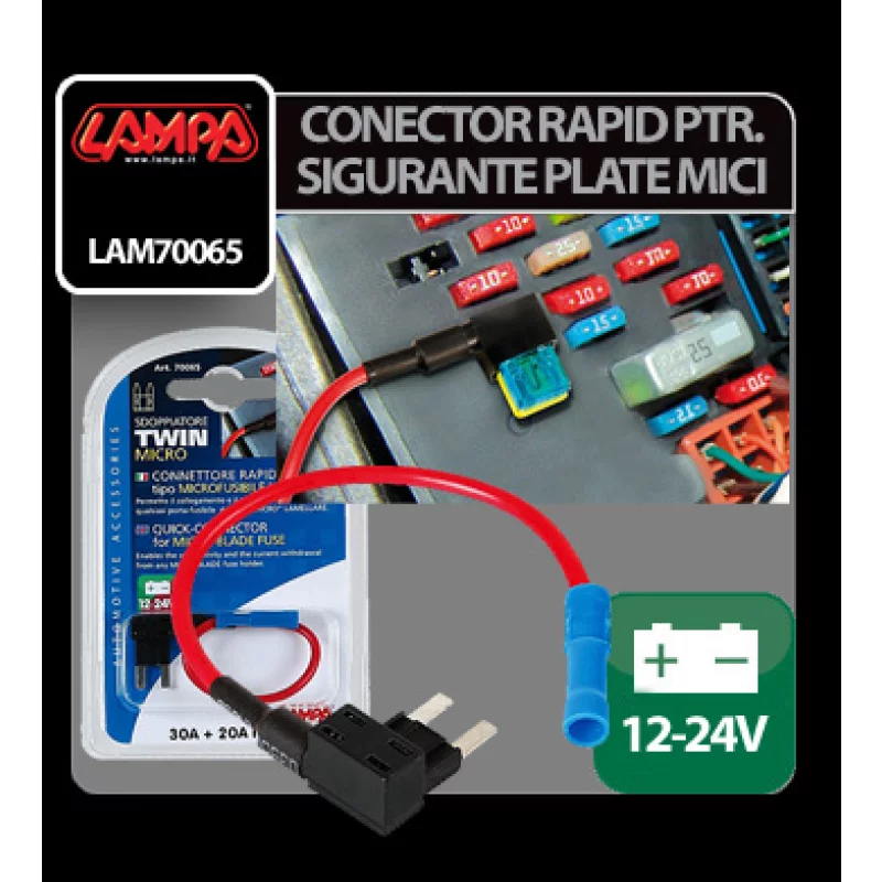 Conector rapid auto pentru doua sigurante plate mici 30A + 20A, 12/24V