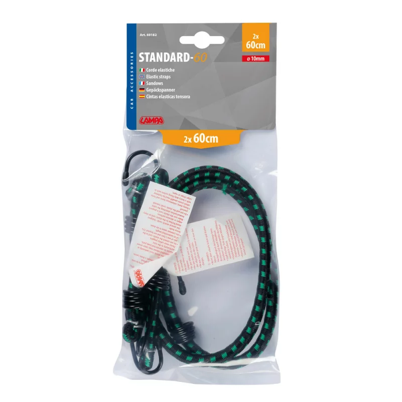 Cordon elastic cauciucat standard cu cârlige, 2 buc, Ø10 mm, 60 cm