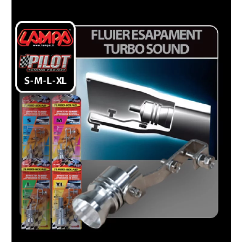 Fluier eșapament Turbo Sound S din aluminiu, 32-43 mm, efect sonor sportiv