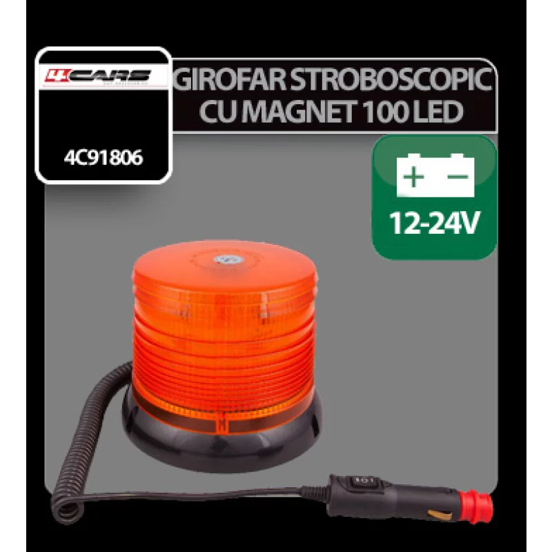 Girofar stroboscopic galben cu magnet, 100 LED, 12/24V, 4Cars