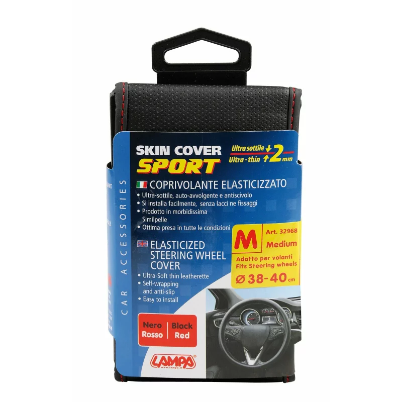 Husă volan elasticizată Skin Cover M 38-40 cm negru-roșu