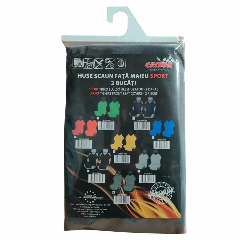 Huse scaun față sport tip maieu Cridem, grafit, set 2 bucăți