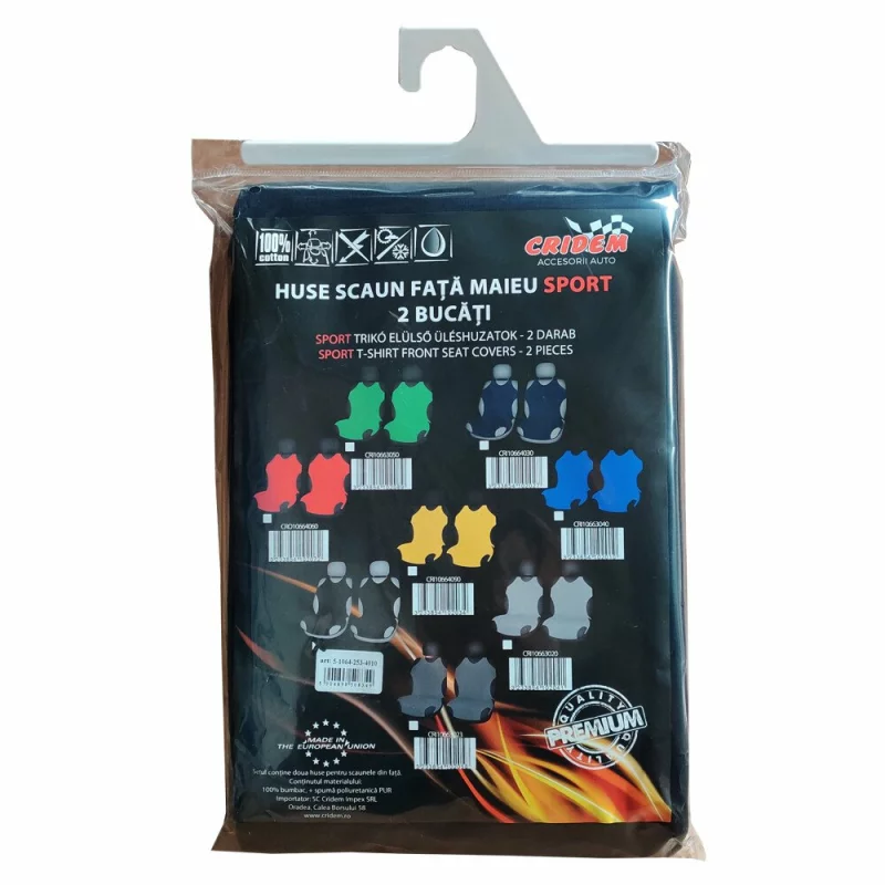 Huse scaun fata sport tip maieu Cridem, negre, set 2 bucati