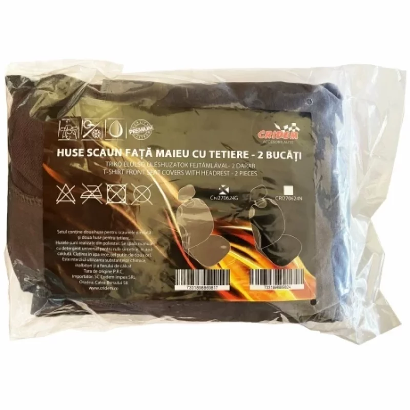 Huse scaun față auto tip maieu cu tetiere, set 2 bucăți, gri