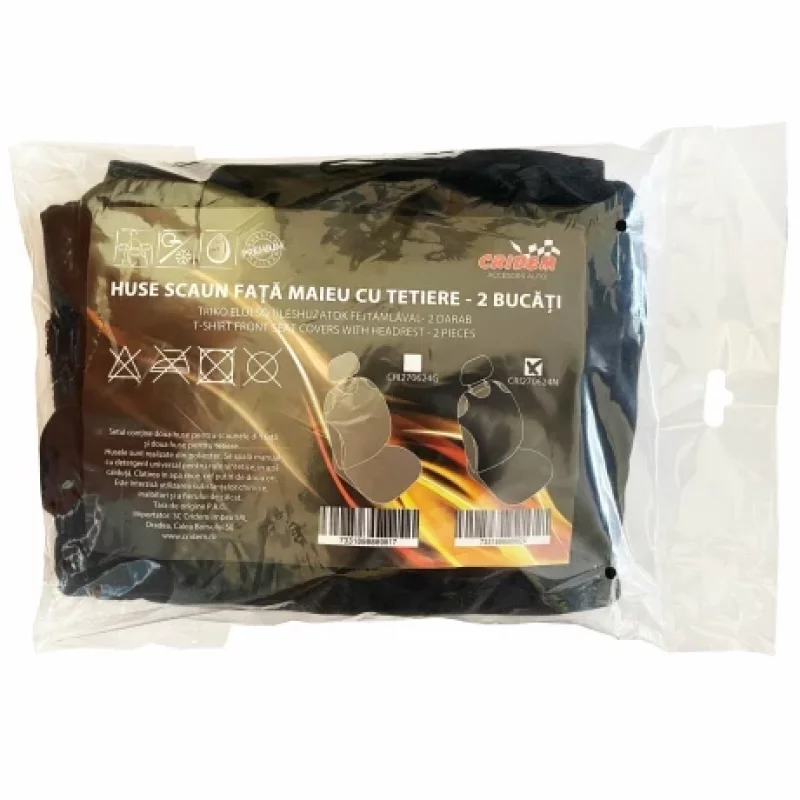 Huse scaun față auto negre tip maieu cu tetiere, set 2 buc