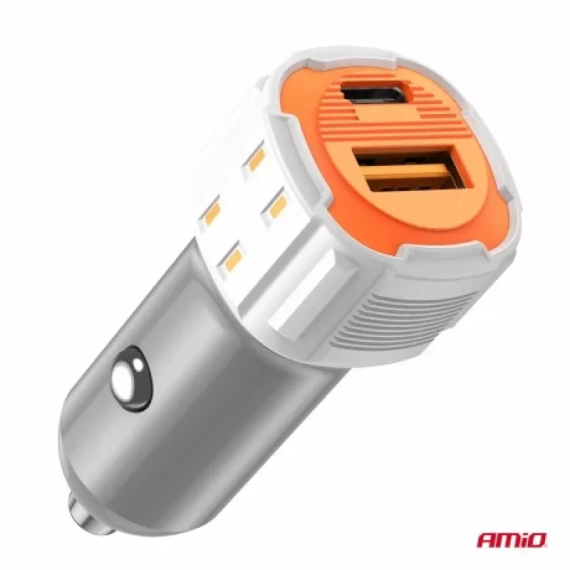 Incarcator auto rapid Amio cu USB-A si USB-C 20W pentru 12V/24V