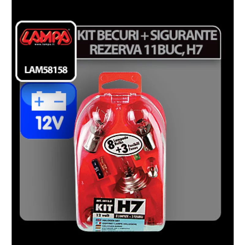 Kit becuri și siguranțe auto H7 12V 55W, 11 piese, Lampa