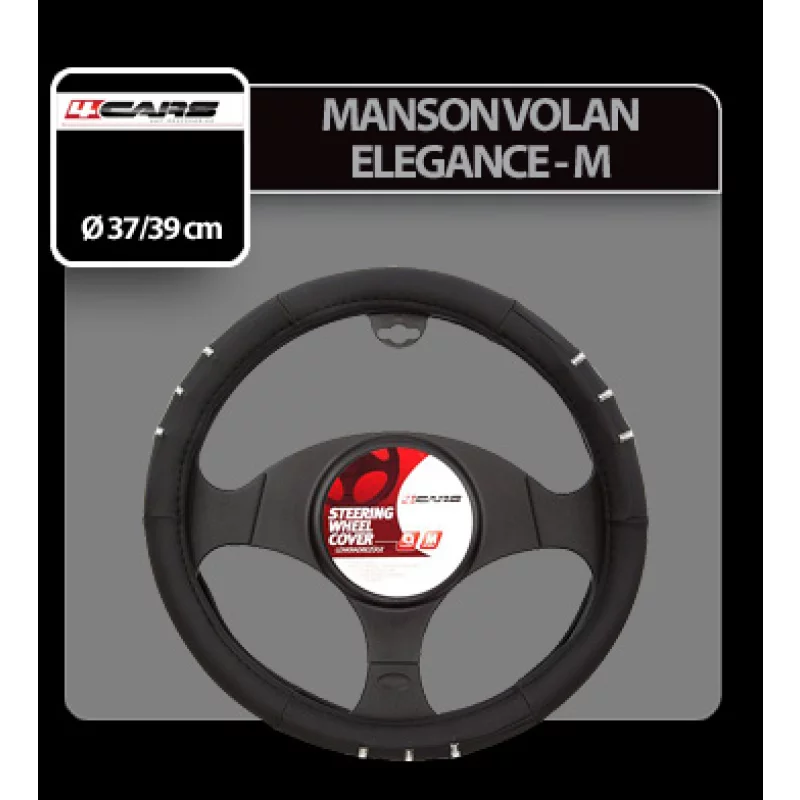 Manson volan Elegance universal 37-39 cm, negru cu inserții crom