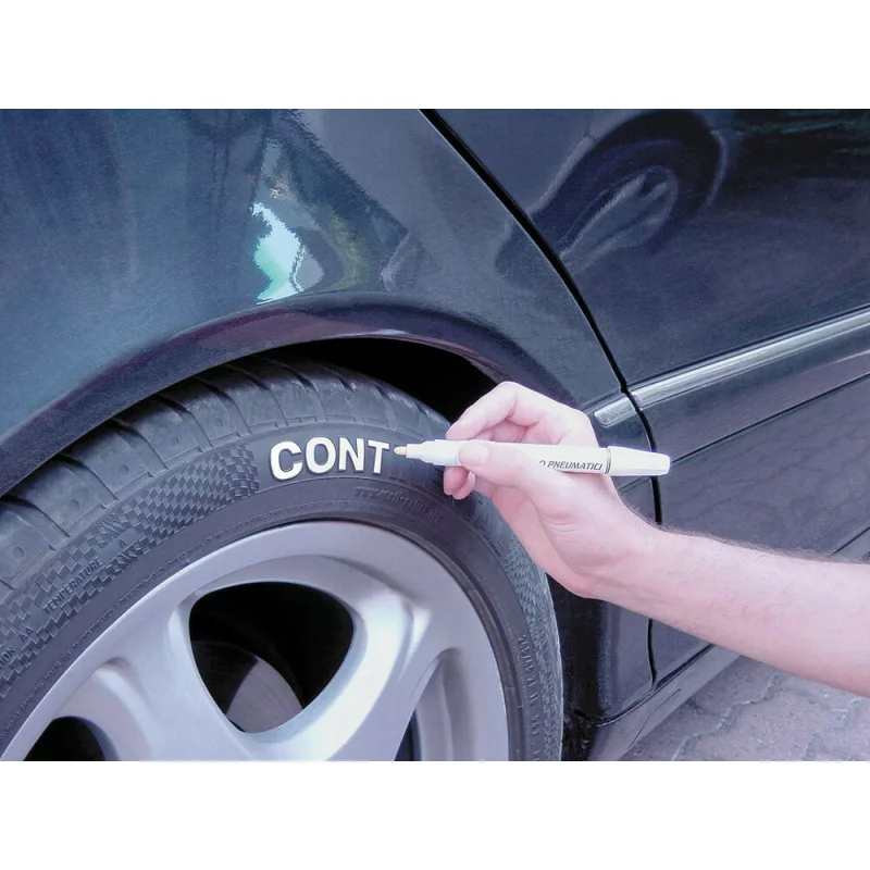 Marker alb pentru anvelope cu vopsea rezistentă și uscare rapidă