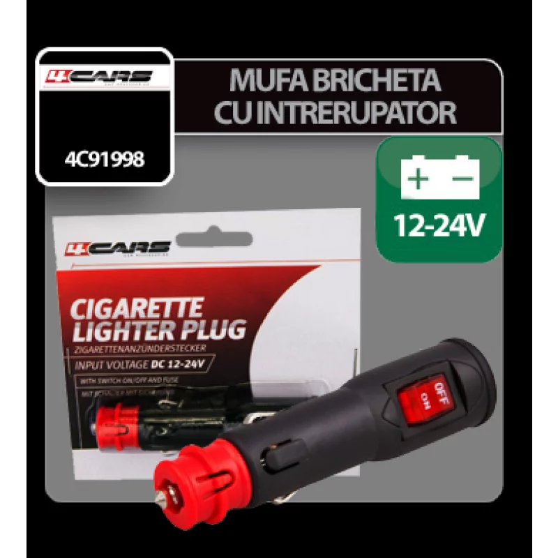 Mufa bricheta auto cu intrerupator 8A, 12/24V, 4Cars