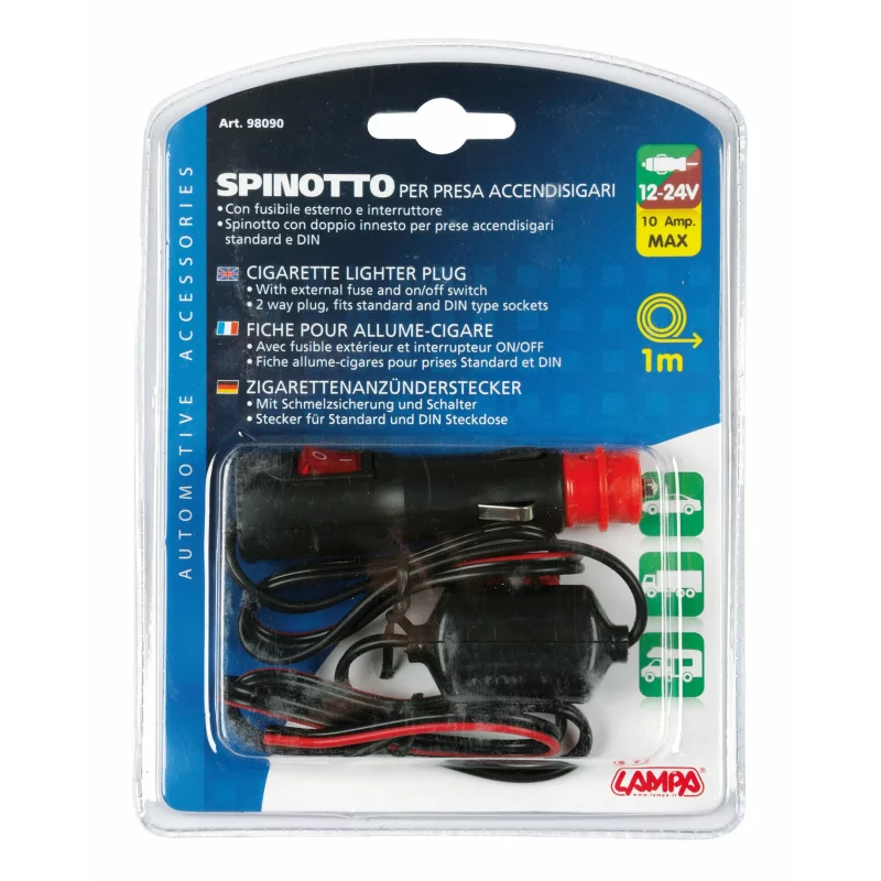 Mufa bricheta universala auto 12/24V cu cablu 100 cm, intrerupator si siguranta 10A