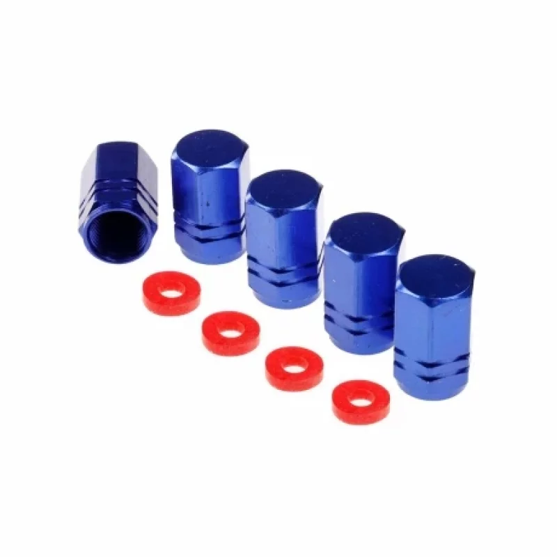 Set 5 capace valve auto hexagonale din aluminiu, albastre