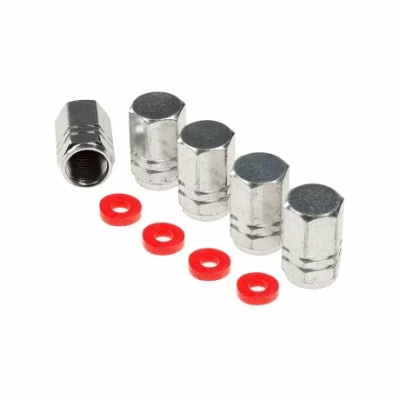 Set 5 capace valve auto hexagonale din aluminiu, argintii