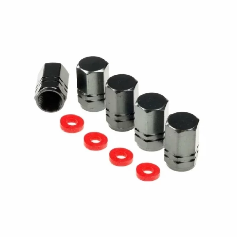 Set 5 capace valve hexagonale din aluminiu, culoare gunmetal