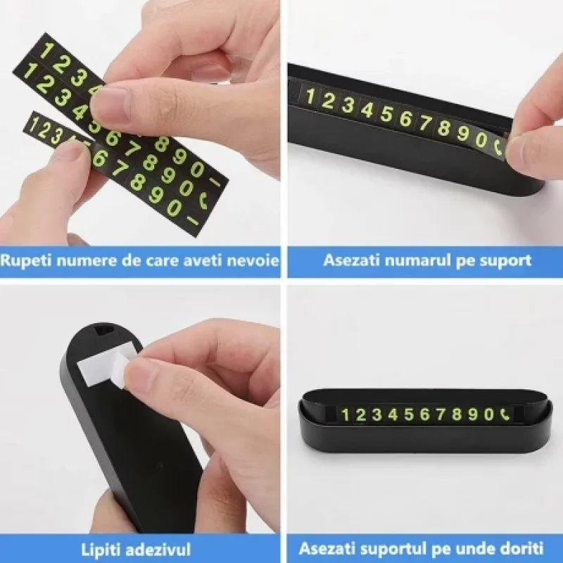 Semn telefon parcare temporară auto cu cifre magnetice, montaj pe bord