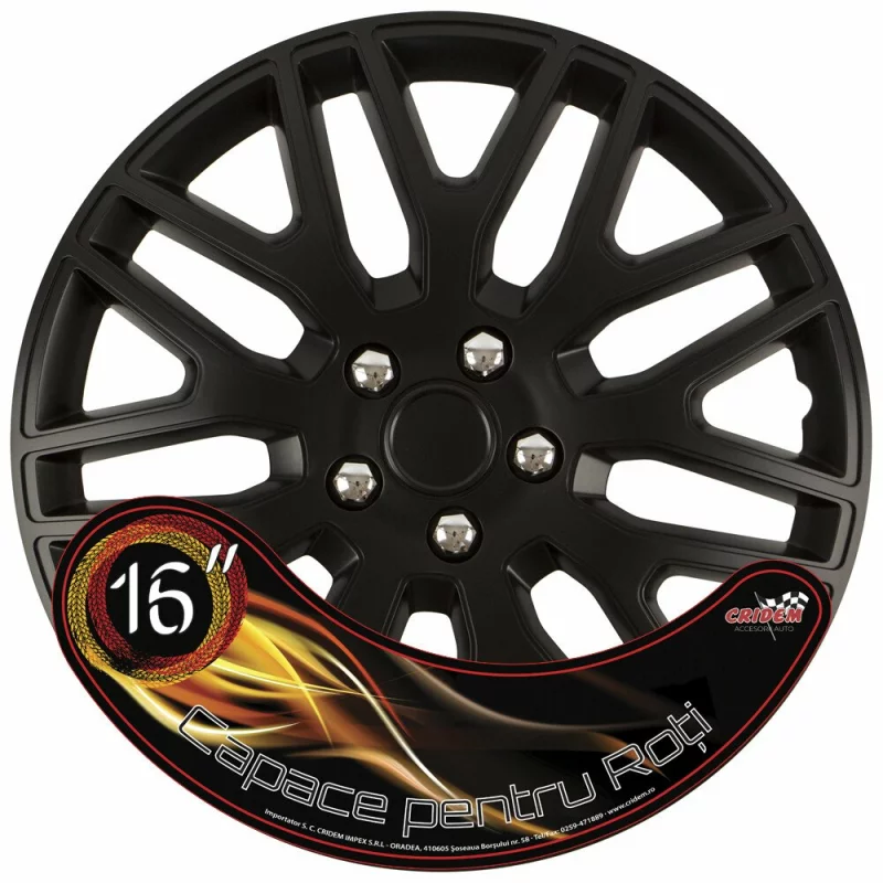 Set 4 capace roti auto Cridem Dakar 16 inch, negru crom, ABS
