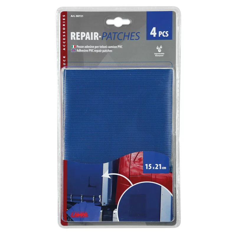 Set 4 petice PVC pentru reparare prelata semiremorca 15x21 cm, albastru