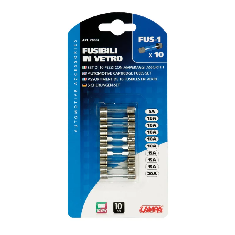 Set sigurante auto din sticla 10 bucati, amperaje mixte, Lampa