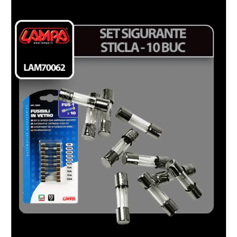 Set sigurante auto din sticla 10 bucati, amperaje mixte, Lampa