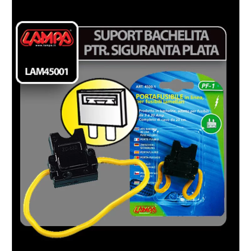 Suport siguranță auto plată în linie din bachelită, 12/24V, 30A