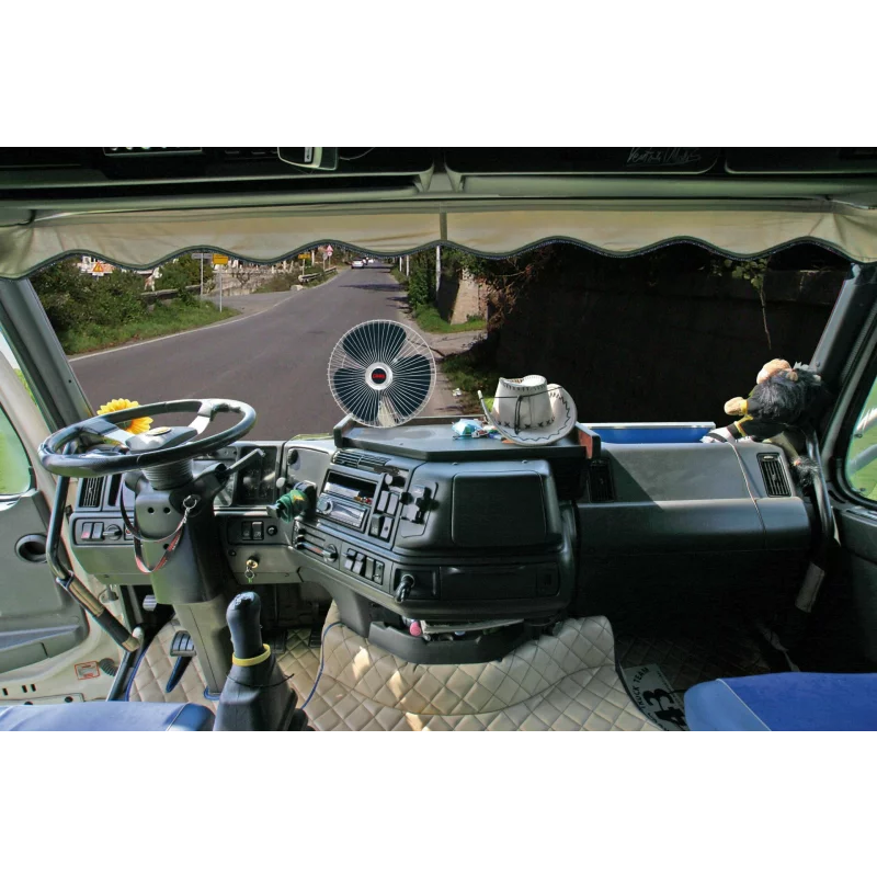 Ventilator auto oscilant 24V din metal cromat, 20 cm, cu clema