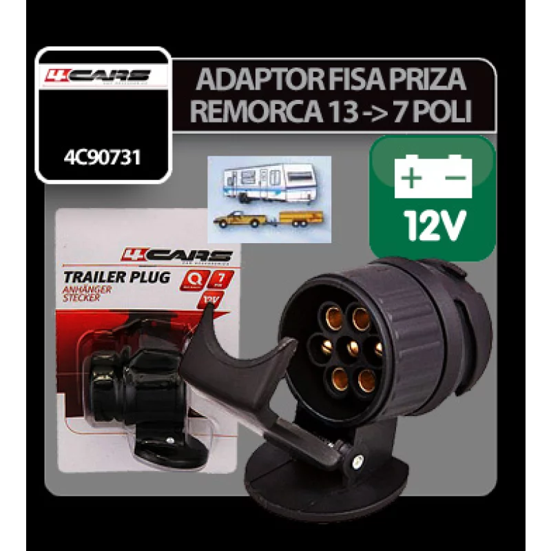 Adaptor priză remorcă 13 la 7 pini 12V, 4Cars, negru