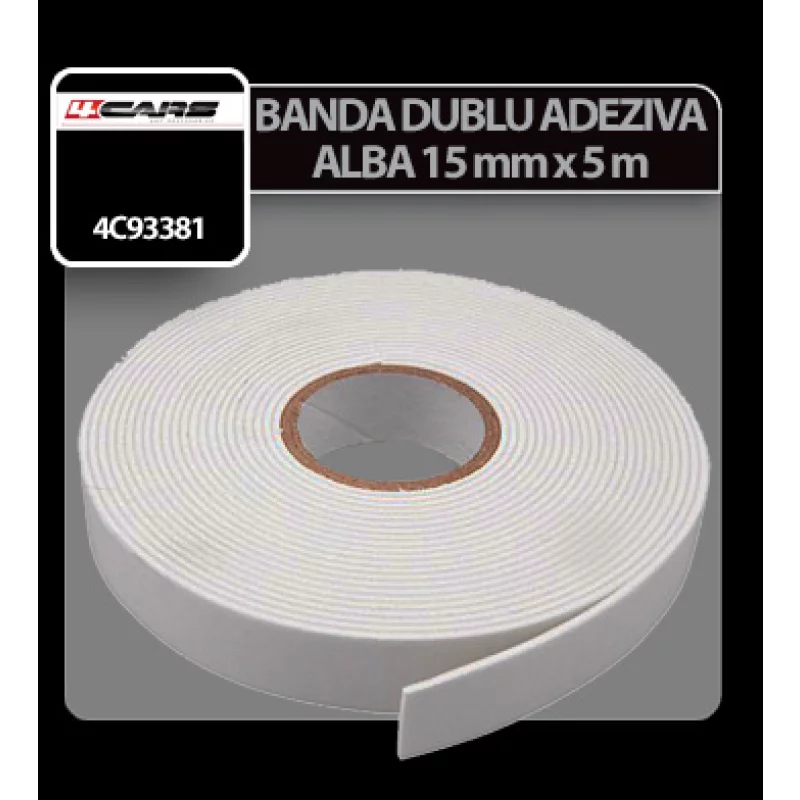 Banda dublu adeziva alba 4Cars, 15 mm x 5 m, utilizare universala