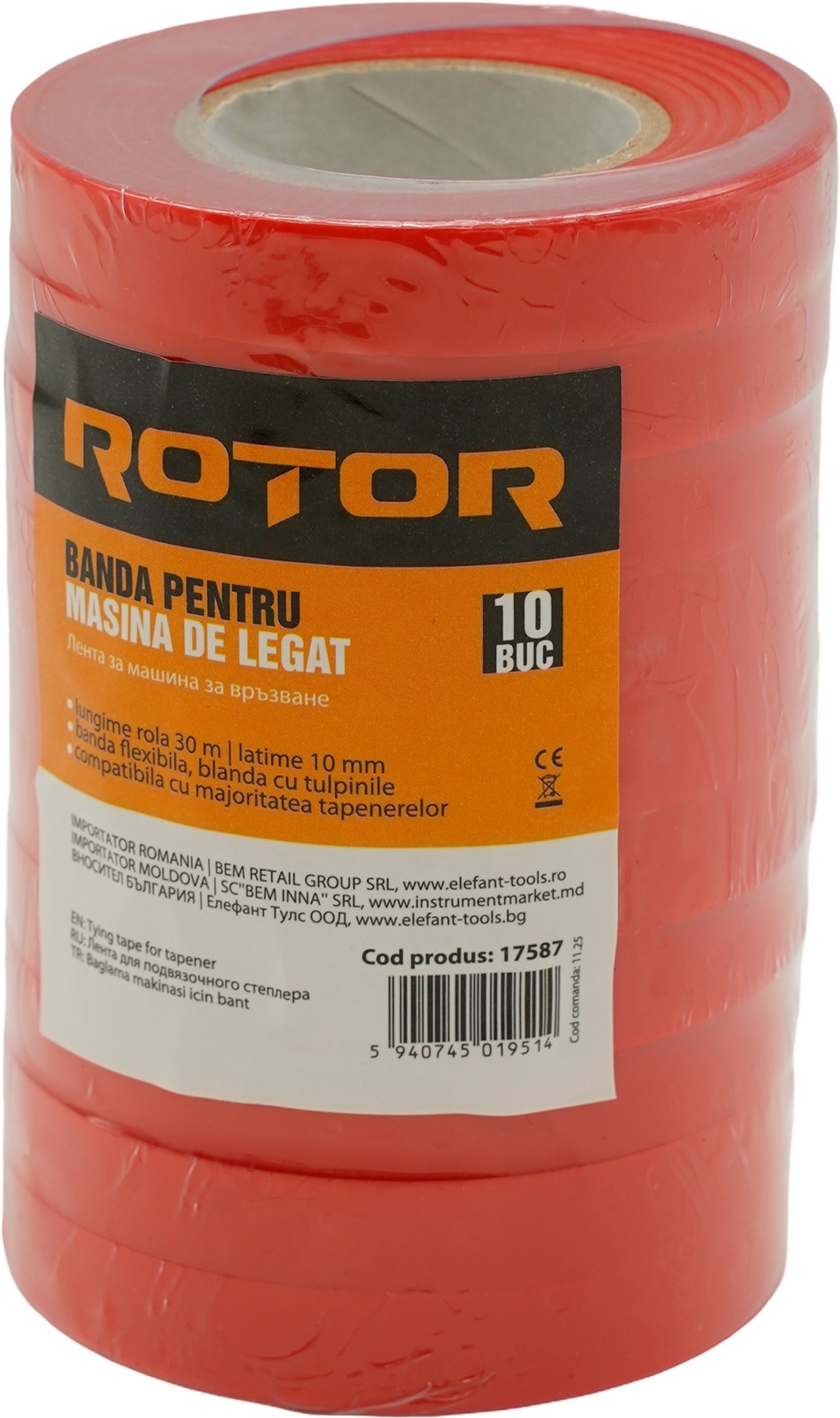 Bandă PVC pentru mașină de legat plante, 30 m x 10 mm, Rotor