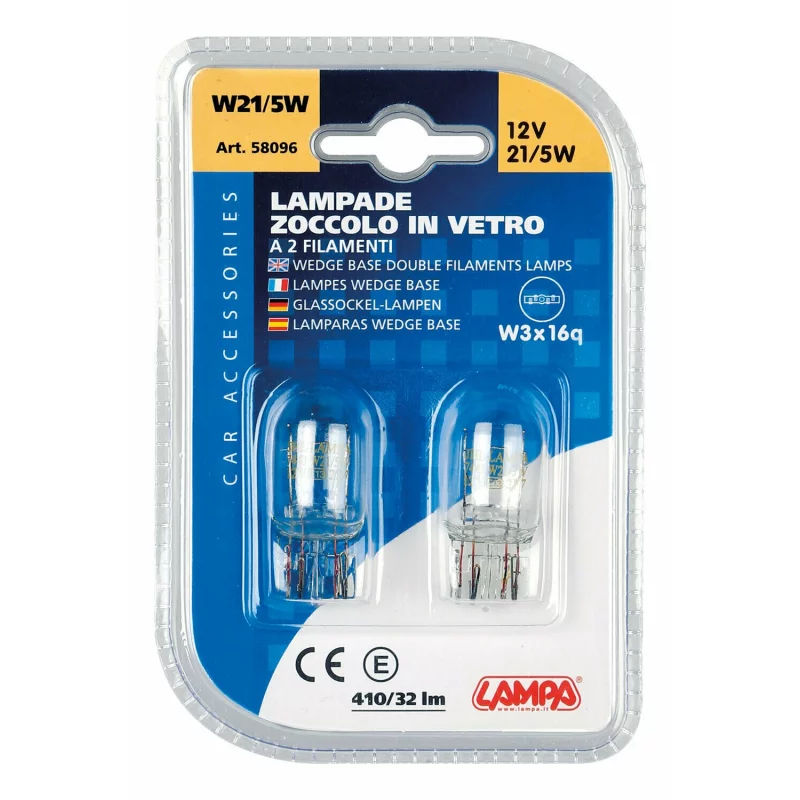 Bec auto W21/5W 12V pentru pozitie si frana, soclu W3x16q, 2 buc
