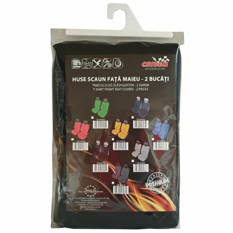 Huse scaun fata auto tip maieu Cridem, negre, set 2 buc