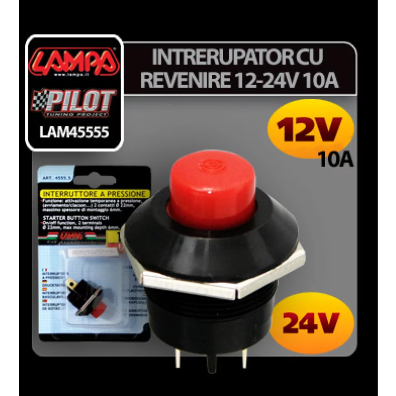 Intrerupator cu revenire pentru panou 12V-24V 10A Lampa