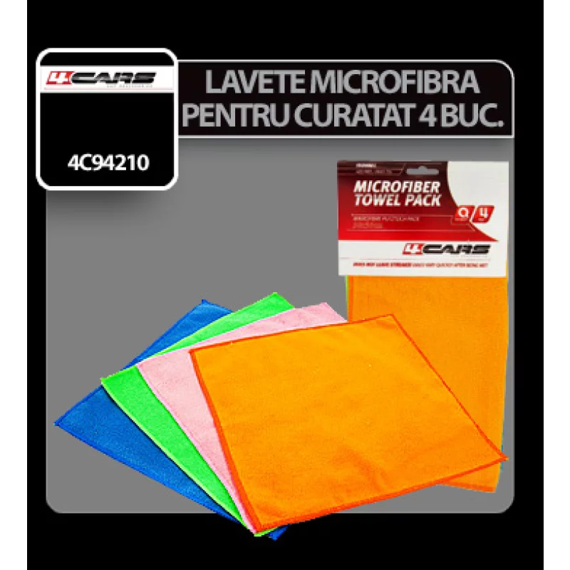 Set 4 lavete din microfibra 30x30 cm pentru curatare, 4Cars