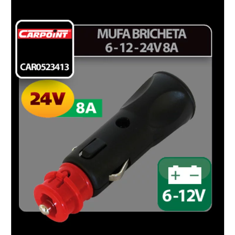 Mufă brichetă auto universală 6-12-24V, 8A, compatibilă DIN ISO 4165