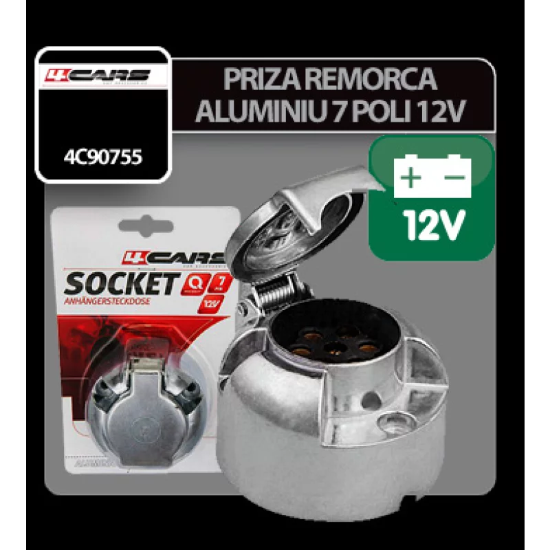 Priza remorca din aluminiu 7 pini 12V 4Cars pentru conectare sigura
