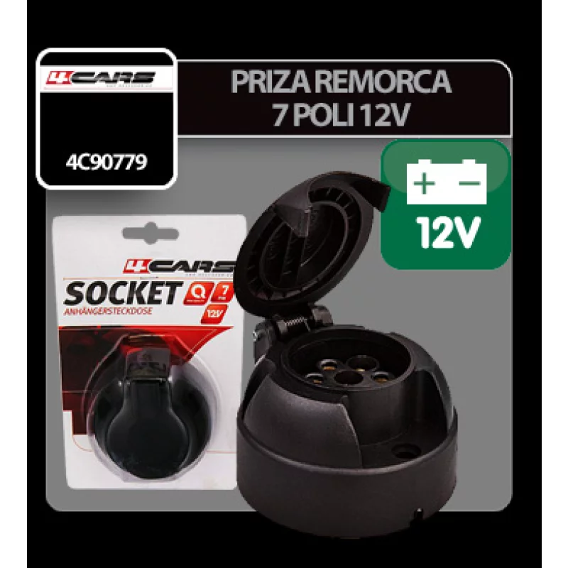 Priza remorca 7 pini 12V din plastic, cu capac, 4Cars