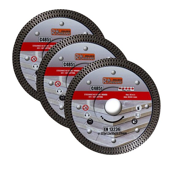 Set 3 discuri diamantate turbo subtire, ceramica, taiere umeda si uscata, 125 mm/22.23 mm, Richmann Exclusive GartenVIP DiyLine