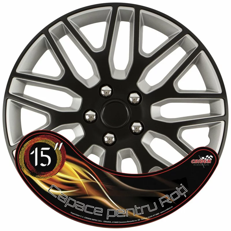 Set 4 capace roti auto Cridem Dakar 15 inch, negru argintiu